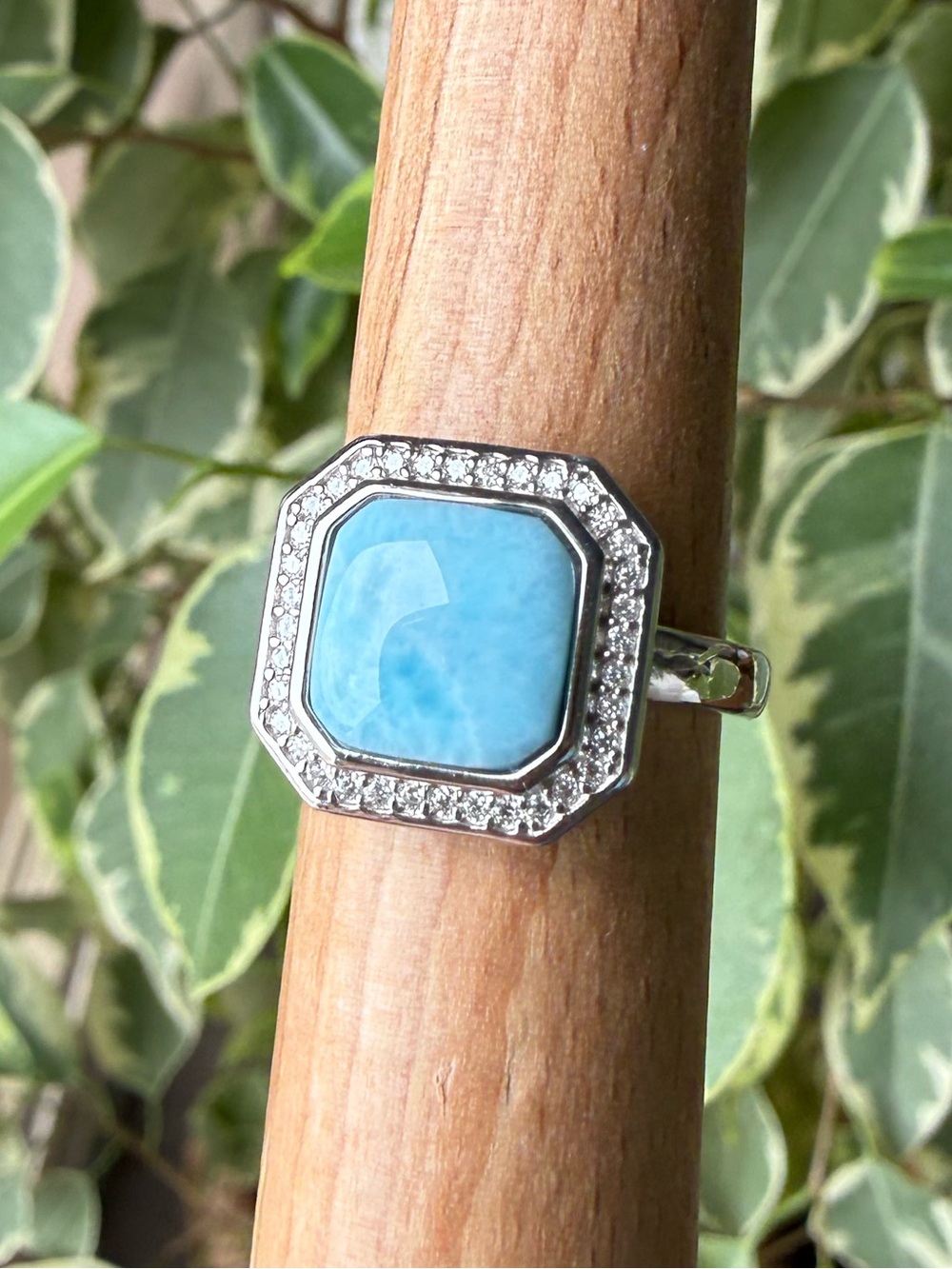925 Larimar Pave Halo Ring